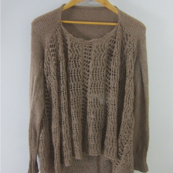 Simply Noelle Tan Convertible L/XL Open Knit Cardigan or Flare Tunic. EUC - Picture 5 of 10